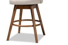 Load image into Gallery viewer, Baxton Studio Carra Mid-Century Modern Light Beige Fabric Upholstered Walnut-Finished Wood Swivel Counter Stool Set of 2
