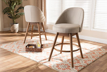 Load image into Gallery viewer, Baxton Studio Carra Mid-Century Modern Light Beige Fabric Upholstered Walnut-Finished Wood Swivel Counter Stool Set of 2
