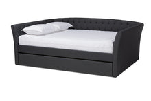 Load image into Gallery viewer, Baxton Studio Delora Modern and Contemporary Dark Grey Fabric Upholstered Full Size Daybed with Roll-Out Trundle Bed
