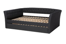 Load image into Gallery viewer, Baxton Studio Delora Modern and Contemporary Dark Grey Fabric Upholstered Full Size Daybed with Roll-Out Trundle Bed
