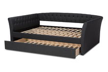 Load image into Gallery viewer, Baxton Studio Delora Modern and Contemporary Dark Grey Fabric Upholstered Full Size Daybed with Roll-Out Trundle Bed
