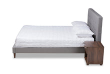 Load image into Gallery viewer, Baxton Studio Maren Mid-Century Modern Light Grey Fabric Upholstered Queen Size Platform Bed with Two Nightstands

