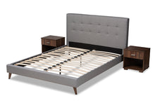Load image into Gallery viewer, Baxton Studio Maren Mid-Century Modern Light Grey Fabric Upholstered Queen Size Platform Bed with Two Nightstands
