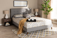 Load image into Gallery viewer, Baxton Studio Maren Mid-Century Modern Light Grey Fabric Upholstered Queen Size Platform Bed with Two Nightstands
