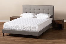 Load image into Gallery viewer, Baxton Studio Maren Mid-Century Modern Light Grey Fabric Upholstered Queen Size Platform Bed with Two Nightstands
