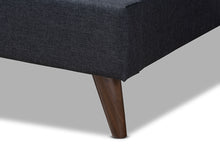 Load image into Gallery viewer, Baxton Studio Maren Mid-Century Modern Dark Grey Fabric Upholstered Queen Size Platform Bed with Two Nightstands
