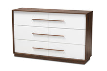 Load image into Gallery viewer, Baxton Studio Mette Mid-Century Modern White and Walnut Finished 6-Drawer Wood Dresser
