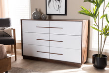 Load image into Gallery viewer, Baxton Studio Mette Mid-Century Modern White and Walnut Finished 6-Drawer Wood Dresser
