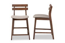Load image into Gallery viewer, Baxton Studio Larine Modern and Contemporary Light Grey Fabric Upholstered Walnut Finished 2-Piece Wood Counter Stool Set
