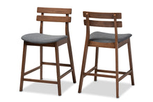 Load image into Gallery viewer, Baxton Studio Larine Modern and Contemporary Dark Grey Fabric Upholstered Walnut Finished 2-Piece Wood Counter Stool Set
