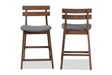 Load image into Gallery viewer, Baxton Studio Larine Modern and Contemporary Dark Grey Fabric Upholstered Walnut Finished 2-Piece Wood Counter Stool Set
