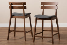 Load image into Gallery viewer, Baxton Studio Larine Modern and Contemporary Dark Grey Fabric Upholstered Walnut Finished 2-Piece Wood Counter Stool Set

