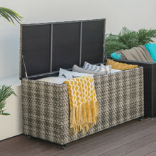 Load image into Gallery viewer, 96 Gallon PE Wicker Outdoor Storage Box with 4 Wheels-Gray
