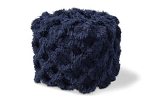 Load image into Gallery viewer, Baxton Studio Asuka Moroccan Inspired Navy Handwoven Cotton Fringe Pouf Ottoman
