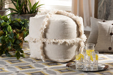 Load image into Gallery viewer, Baxton Studio Alfro Moroccan Inspired Beige Handwoven Cotton Fringe Pouf Ottoman
