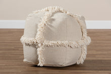 Load image into Gallery viewer, Baxton Studio Alfro Moroccan Inspired Beige Handwoven Cotton Fringe Pouf Ottoman
