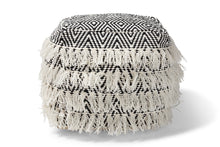 Load image into Gallery viewer, Baxton Studio Alain Moroccan Inspired Black and Ivory Handwoven Wool Tassel Pouf Ottoman
