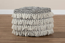 Load image into Gallery viewer, Baxton Studio Alain Moroccan Inspired Black and Ivory Handwoven Wool Tassel Pouf Ottoman
