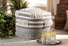 Load image into Gallery viewer, Baxton Studio Kirby Moroccan Inspired Grey and Ivory Handwoven Cotton Pouf Ottoman
