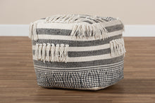 Load image into Gallery viewer, Baxton Studio Kirby Moroccan Inspired Grey and Ivory Handwoven Cotton Pouf Ottoman
