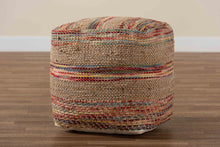 Load image into Gallery viewer, Baxton Studio Caiman Moroccan Inspired Multicolored Handwoven Hemp Pouf Ottoman
