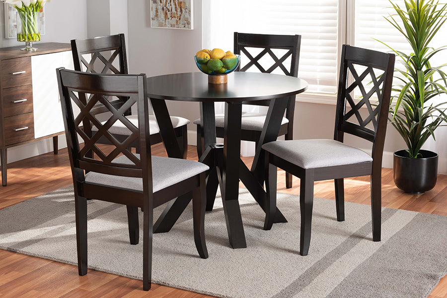 Baxton Studio Adina Modern and Contemporary Grey Fabric Upholstered and Dark Brown Finished Wood 5-Piece Dining Set