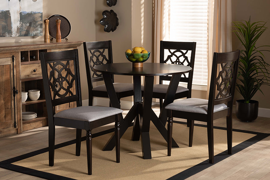 Baxton Studio Alma Modern and Contemporary Grey Fabric Upholstered and Dark Brown Finished Wood 5-Piece Dining Set