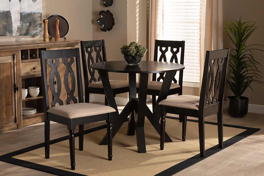 Baxton Studio Anise Modern and Contemporary Sand Fabric Upholstered and Dark Brown Finished Wood 5-Piece Dining Set
