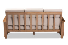 Load image into Gallery viewer, Baxton Studio Charlotte Modern Classic Mission Style Taupe Fabric Upholstered Walnut Brown Finished Wood 3-Seater Sofa
