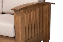 Load image into Gallery viewer, Baxton Studio Charlotte Modern Classic Mission Style Taupe Fabric Upholstered Walnut Brown Finished Wood 3-Seater Sofa
