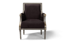 Load image into Gallery viewer, Baxton Studio Georgette Classic and Traditional French Inspired Brown Velvet Upholstered Grey Finished Armchair with Goldleaf Detailing
