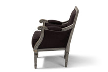 Load image into Gallery viewer, Baxton Studio Georgette Classic and Traditional French Inspired Brown Velvet Upholstered Grey Finished Armchair with Goldleaf Detailing
