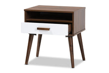 Load image into Gallery viewer, Baxton Studio Quinn Mid-Century Modern Two-Tone White and Walnut Finished 1-Drawer Wood End Table
