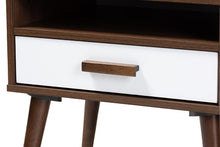 Load image into Gallery viewer, Baxton Studio Quinn Mid-Century Modern Two-Tone White and Walnut Finished 1-Drawer Wood End Table
