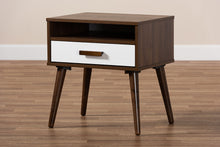 Load image into Gallery viewer, Baxton Studio Quinn Mid-Century Modern Two-Tone White and Walnut Finished 1-Drawer Wood End Table
