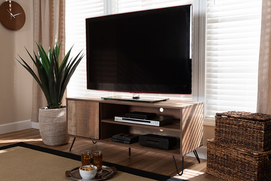 Baxton Studio Iver Modern and Contemporary Rustic Oak Finished 1-Door Wood TV Stand