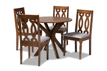 Load image into Gallery viewer, Baxton Studio Callie Modern and Contemporary Grey Fabric Upholstered and Walnut Brown Finished Wood 5-Piece Dining Set
