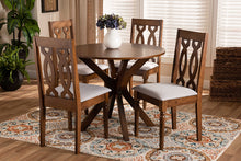 Load image into Gallery viewer, Baxton Studio Callie Modern and Contemporary Grey Fabric Upholstered and Walnut Brown Finished Wood 5-Piece Dining Set
