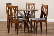 Load image into Gallery viewer, Baxton Studio Callie Modern and Contemporary Grey Fabric Upholstered and Walnut Brown Finished Wood 5-Piece Dining Set

