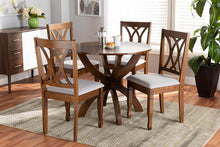 Load image into Gallery viewer, Baxton Studio April Modern and Contemporary Grey Fabric Upholstered and Walnut Brown Finished Wood 5-Piece Dining Set

