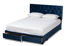 Load image into Gallery viewer, Baxton Studio Caronia Modern and Contemporary Navy Blue Velvet Fabric Upholstered 2-Drawer Queen Size Platform Storage Bed
