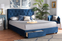 Load image into Gallery viewer, Baxton Studio Caronia Modern and Contemporary Navy Blue Velvet Fabric Upholstered 2-Drawer Queen Size Platform Storage Bed
