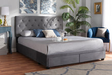 Load image into Gallery viewer, Baxton Studio Caronia Modern and Contemporary Grey Velvet Fabric Upholstered 2-Drawer King Size Platform Storage Bed
