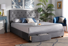 Load image into Gallery viewer, Baxton Studio Caronia Modern and Contemporary Grey Velvet Fabric Upholstered 2-Drawer King Size Platform Storage Bed
