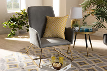 Load image into Gallery viewer, Baxton Studio Sennet Glam and Luxe Grey Velvet Fabric Upholstered Gold Finished Armchair
