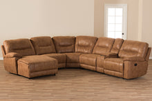 Load image into Gallery viewer, Baxton Studio Mistral Modern and Contemporary Light Brown Palomino Suede 6-Piece Sectional with Recliners Corner Lounge Suite
