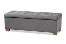 Load image into Gallery viewer, Baxton Studio Roanoke Modern and Contemporary Grey Velvet Fabric Upholstered Grid-Tufted Storage Ottoman Bench
