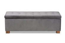 Load image into Gallery viewer, Baxton Studio Roanoke Modern and Contemporary Grey Velvet Fabric Upholstered Grid-Tufted Storage Ottoman Bench

