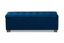 Load image into Gallery viewer, Baxton Studio Roanoke Modern and Contemporary Navy Blue Velvet Fabric Upholstered Grid-Tufted Storage Ottoman Bench
