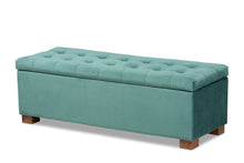 Load image into Gallery viewer, Baxton Studio Roanoke Modern and Contemporary Teal Blue Velvet Fabric Upholstered Grid-Tufted Storage Ottoman Bench
